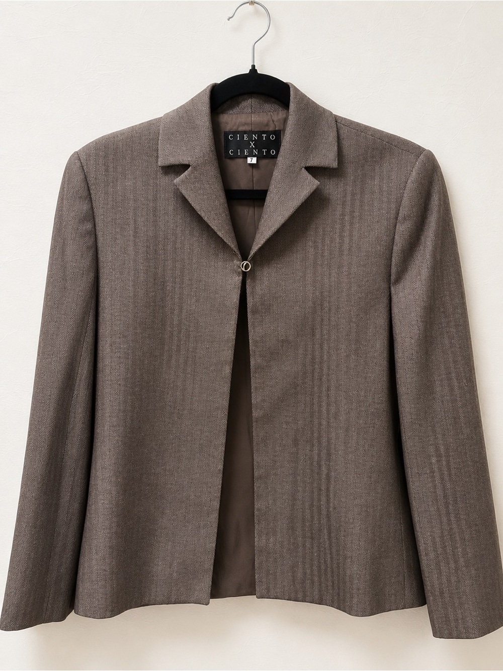 Vintage Ciento X Ciento Taupe Herringbone Tailored Blazer Jacket XS/S